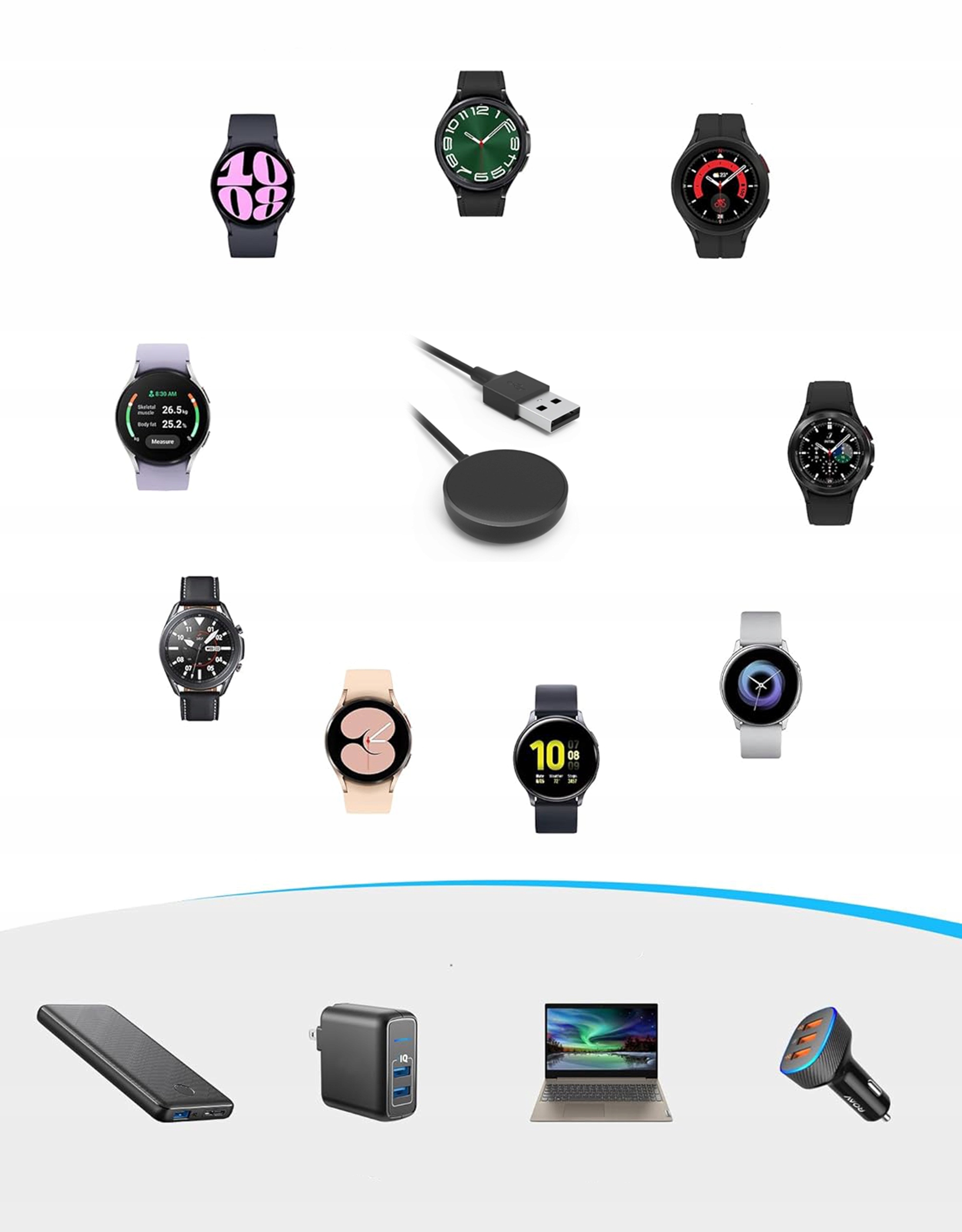 ŁADOWARKA USB DO SMARTWATCH ZEGARKA SAMSUNG GALAXY WATCH 3/4 ACTIVE 1/2 Kod producenta 08095