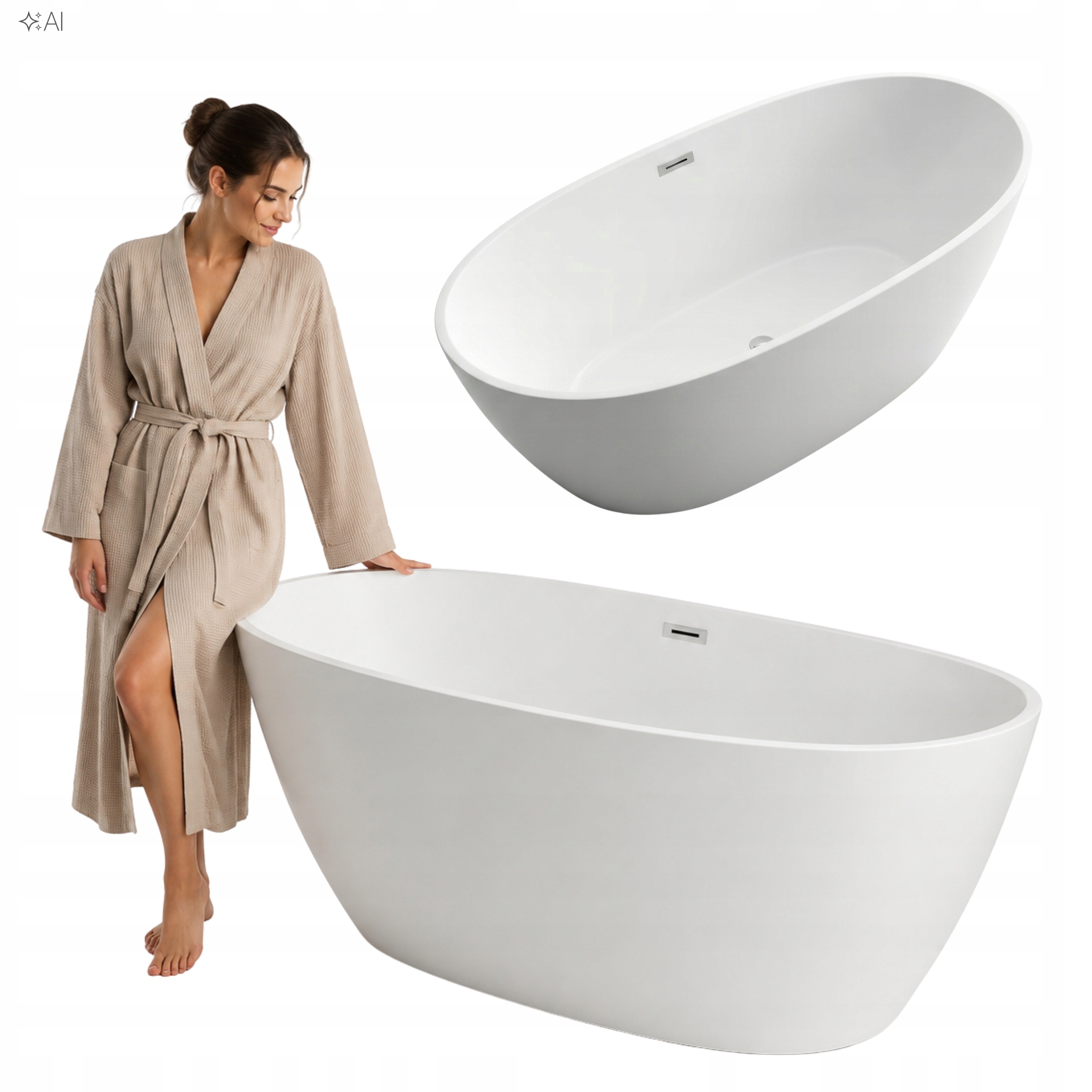 Wanna wolnostojąca akrylowa Helmken Opaline 170 x 80 Nóżki Syfon