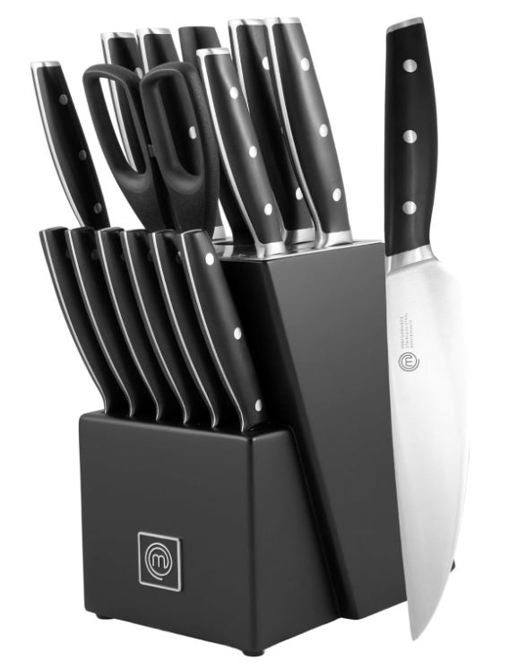 Masterchef Sada nožov v bloku 15 ks Kované ostré nože Santoku Steków