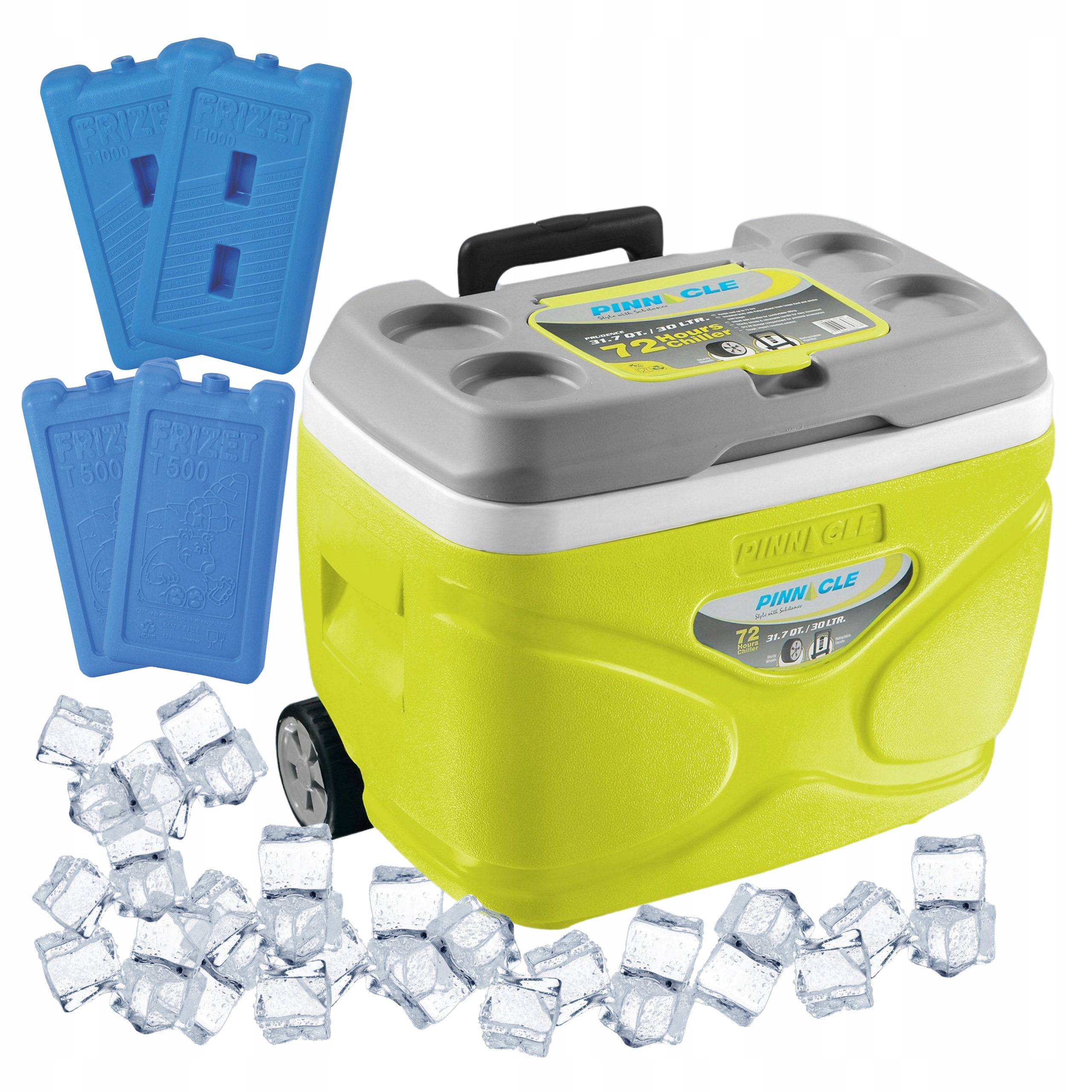 Turistická lednička s kolečky Pinnacle 30L lime 4 náplně 2x 1000 ml, 2x 500 ml