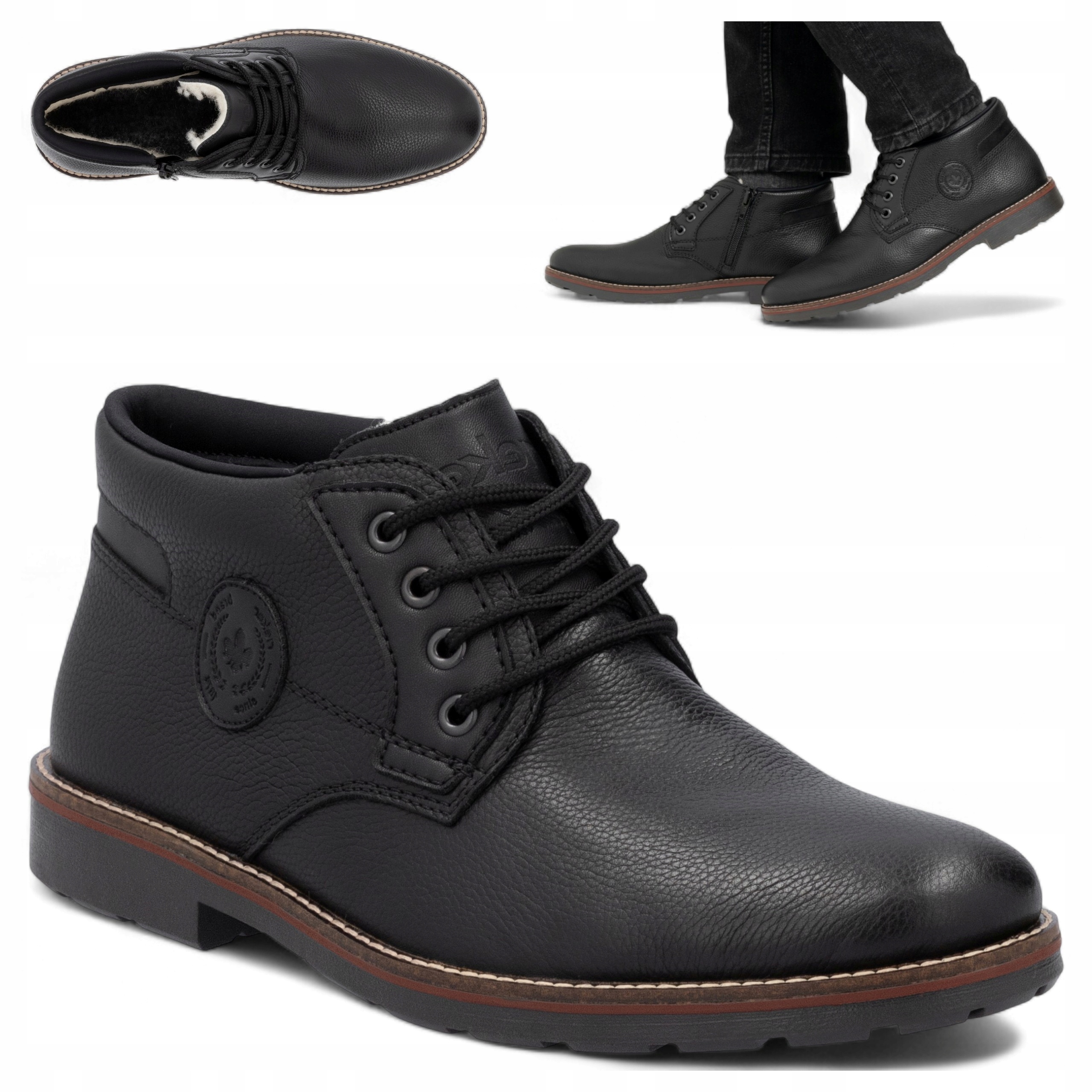 Rieker 42 Polobotky Pánské Kožené Zimní Zateplené Kotníkové Boty Zavazovací Černé