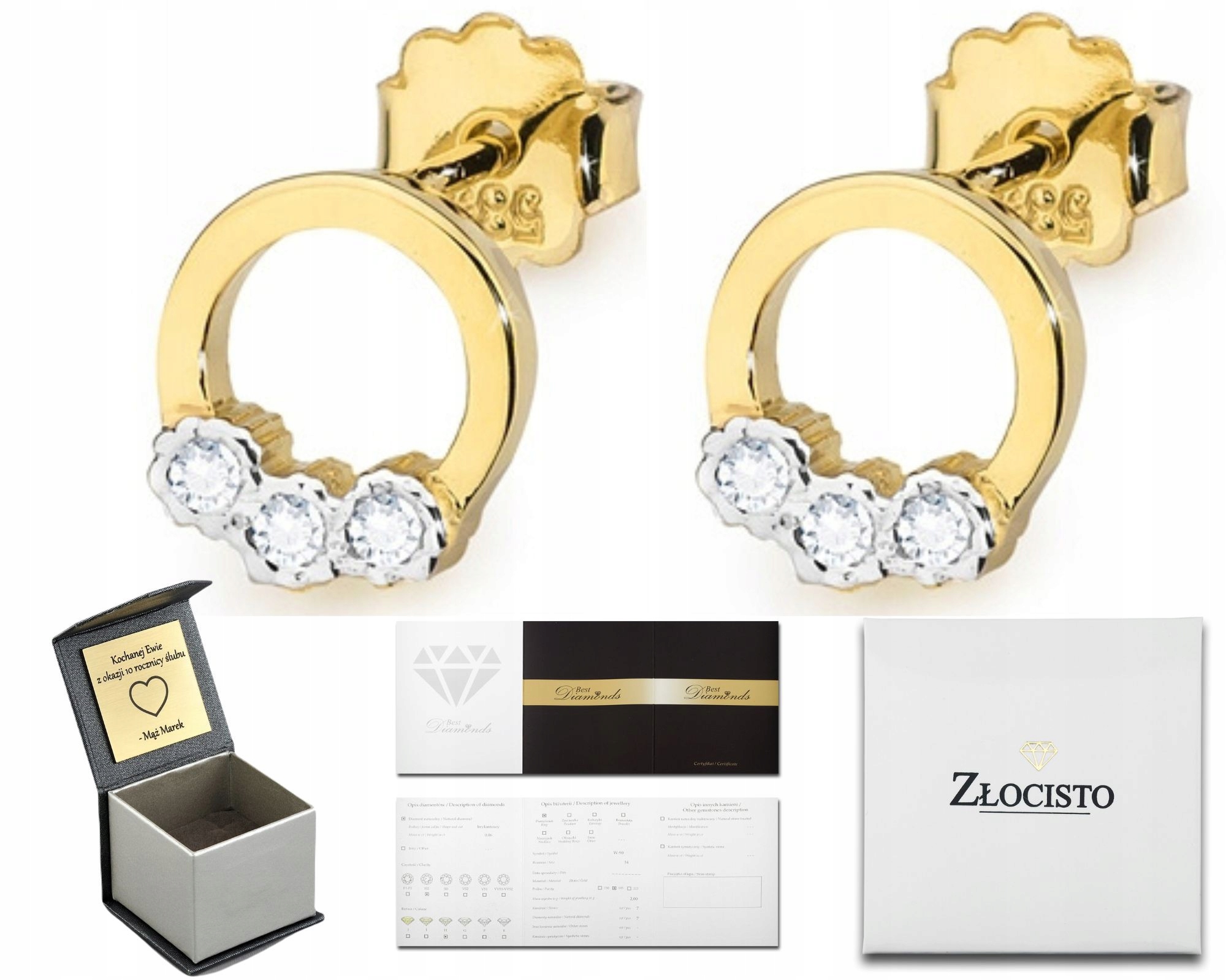 Zlaté Náušnice S Brilianty, Šrouby, Tyčinky, Diamant