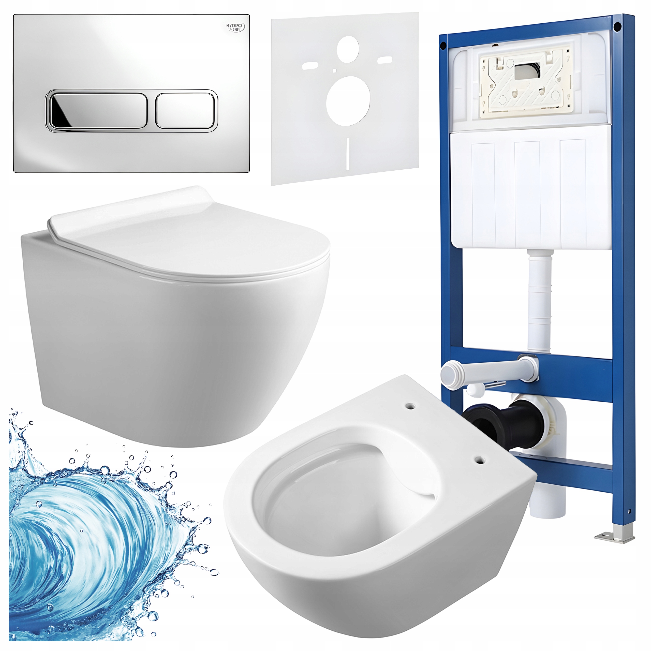 Zestaw Podtynkowy Wc Stelaż Hydrosan Miska MIZU-WH-RIM-01 Przycisk Chrom