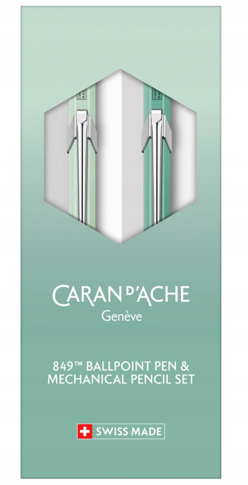 Zestaw długopis 849 i ołówek 844 Caran D'ache Misty Forest, w etui, zielony