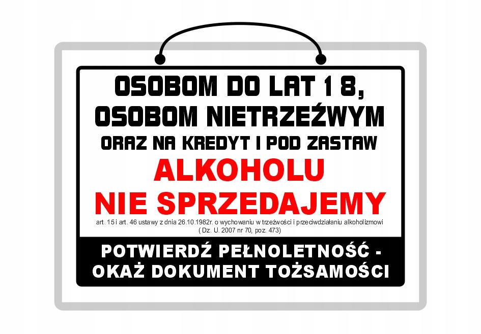 

Tabliczka laminowana Osobom Do Lat 18 Alkohol A4