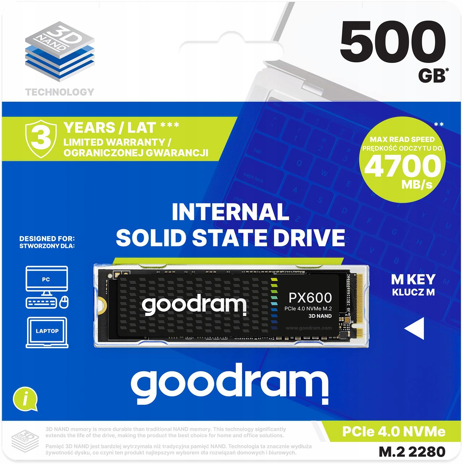 Goodram Ssd disk PX600 500GB M.2 PCIe 4x4 NVMe 2280