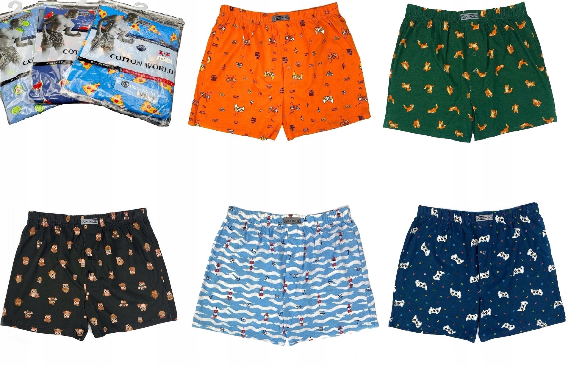 5x Kolorowe Bokserki meskie Cotton World wesołe 100% Bawełniane XL