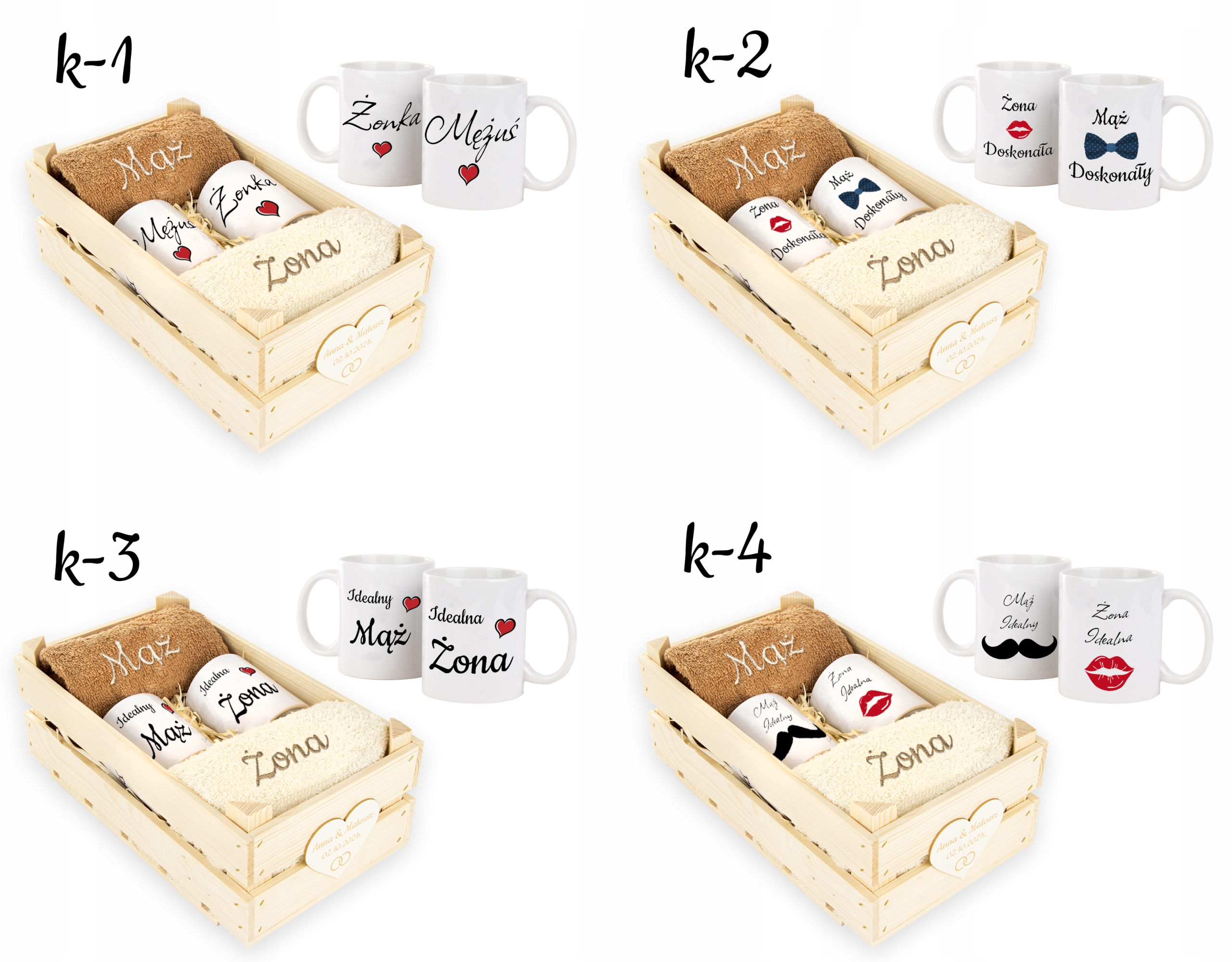 PREZENT ŚLUBNY NA ŚLUB RĘCZNIKI KUBKI ŻONA MĄŻ Marka inna