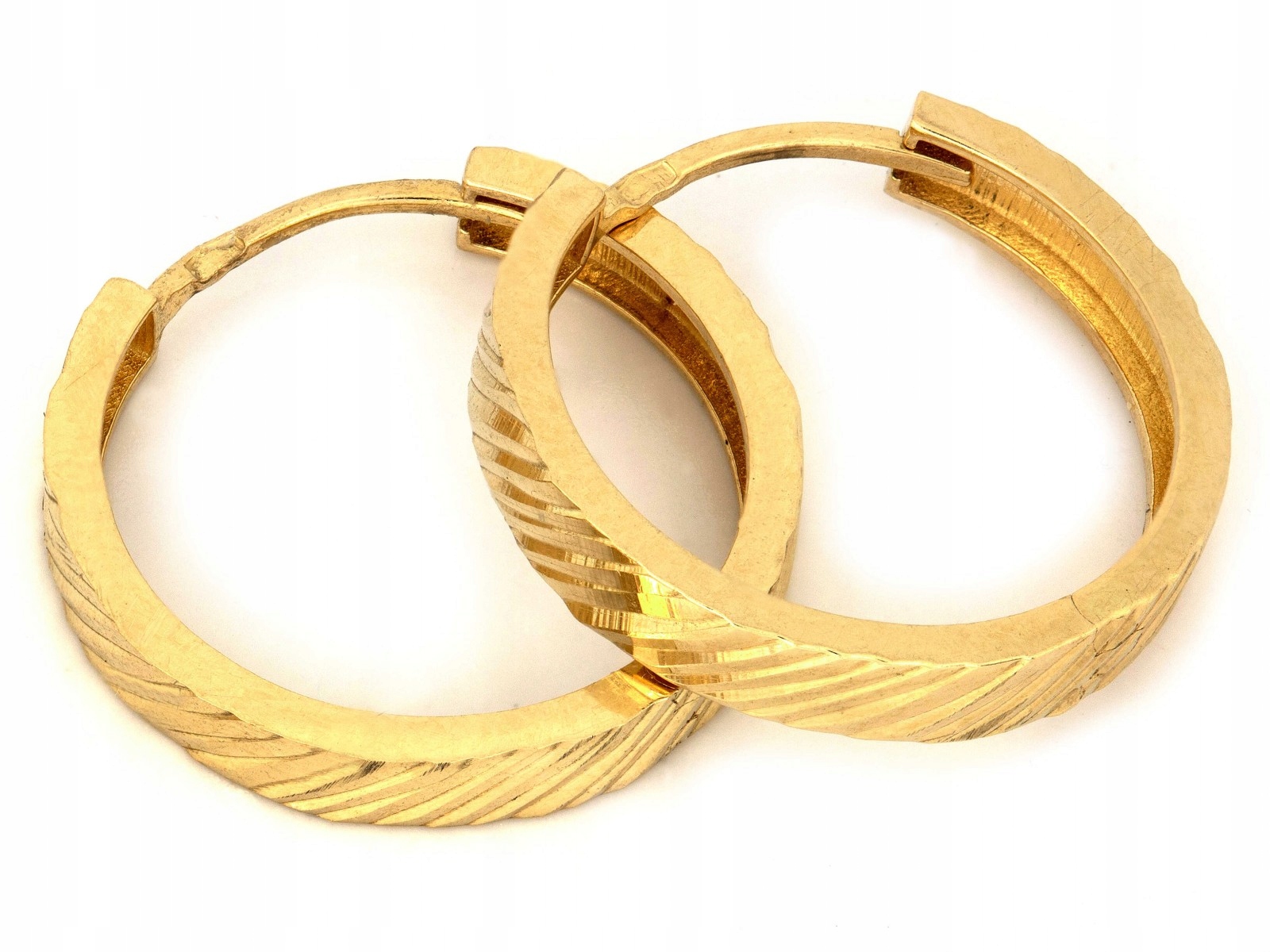 Zlaté kruhy 585 diamantové lesklé náušnice široké kroužky 2.93g 14kt