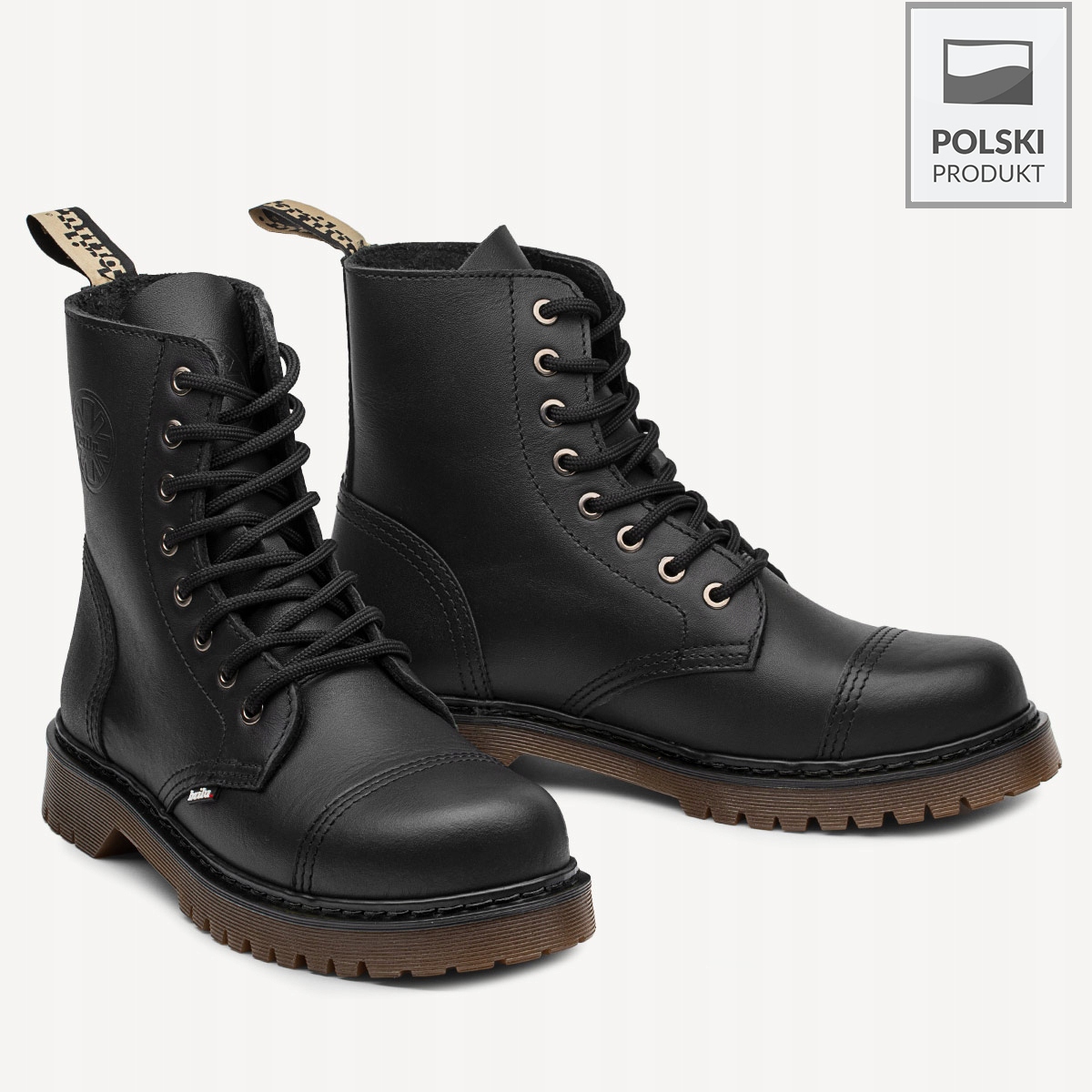 GLANY BRILU POLSKIE SPÓD KAUCZUKOWY 8-DZIUR WYSOKIE CZARNE SKÓRA 37 Marka BRILU