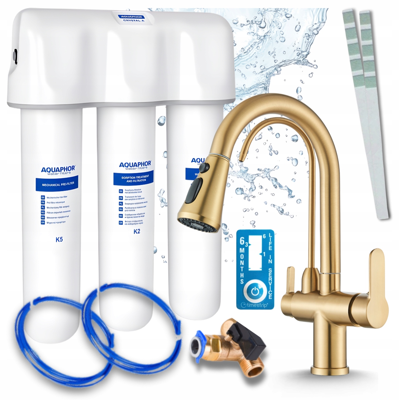 Kohútik Na Vodný Filter Trojcestný Zlatý A Filter Pod Umývadlo Aquaphor Krištáľ A