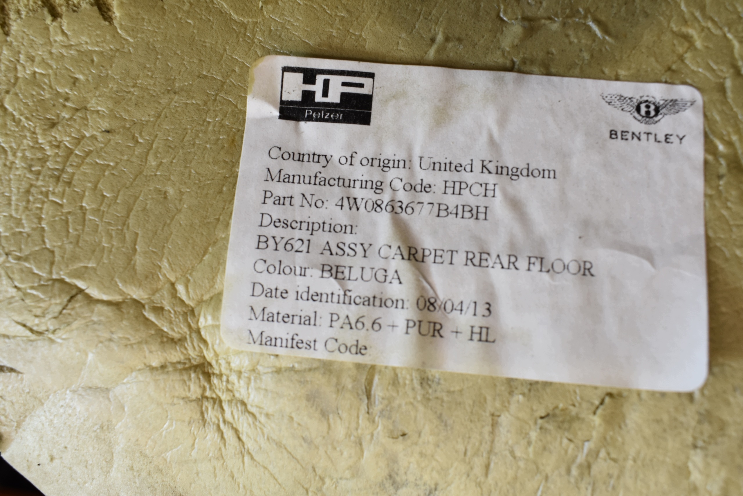 perfect condition carpet rear part rear BENTLEY FLYING SPUR 1