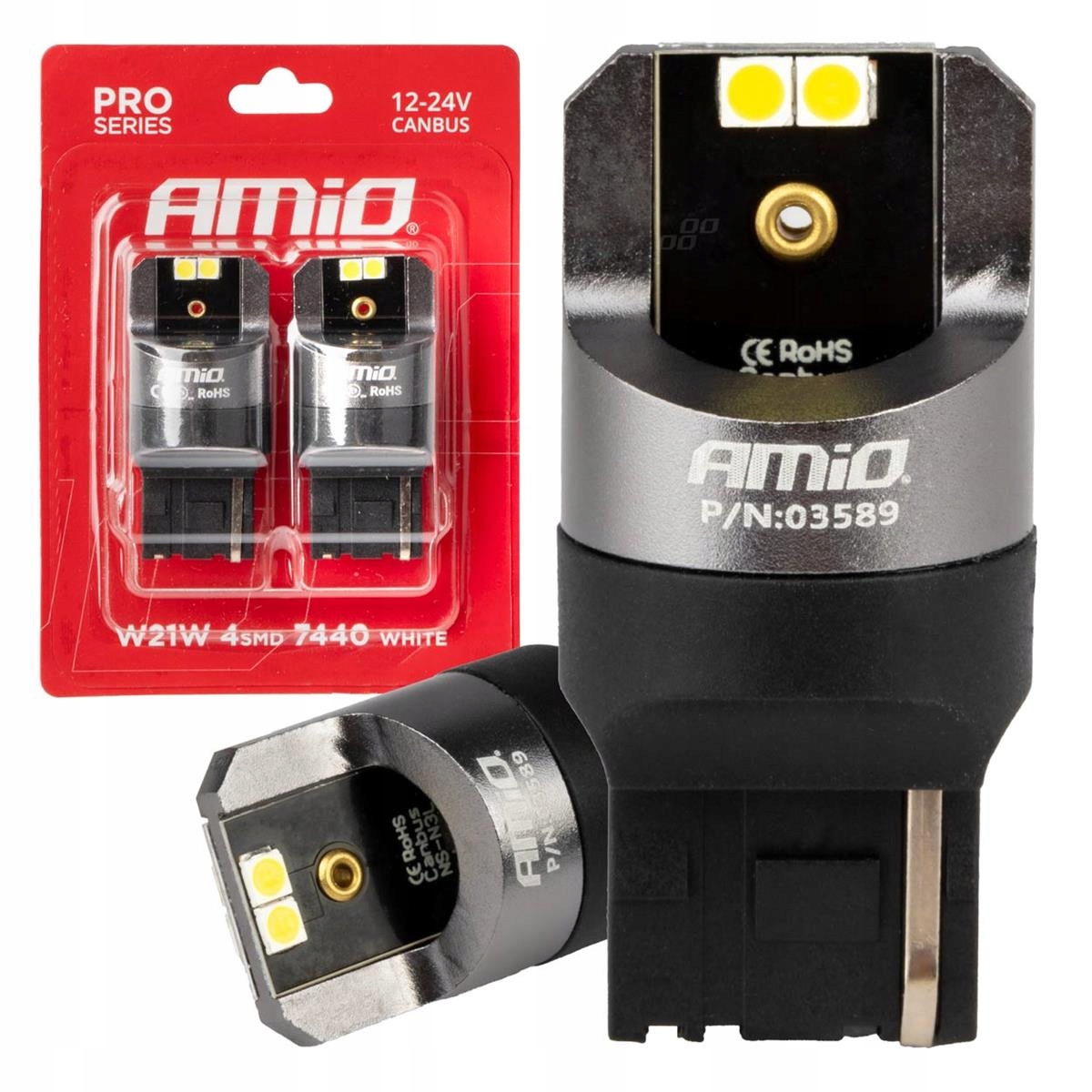 Żarówki Led Canbus Pro series 7440 W21W 4x3030 Smd White 12V 24V Amio