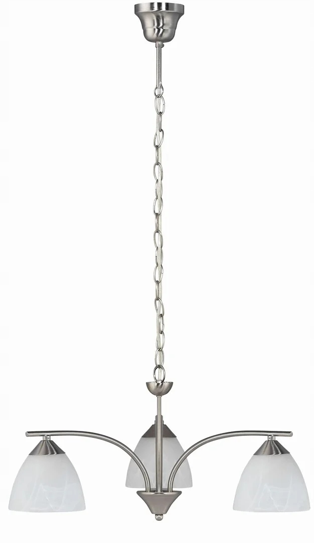 Závesná lampa strieborná, biele sklenené tienidlá do obývačky s reťazou Rabalux
