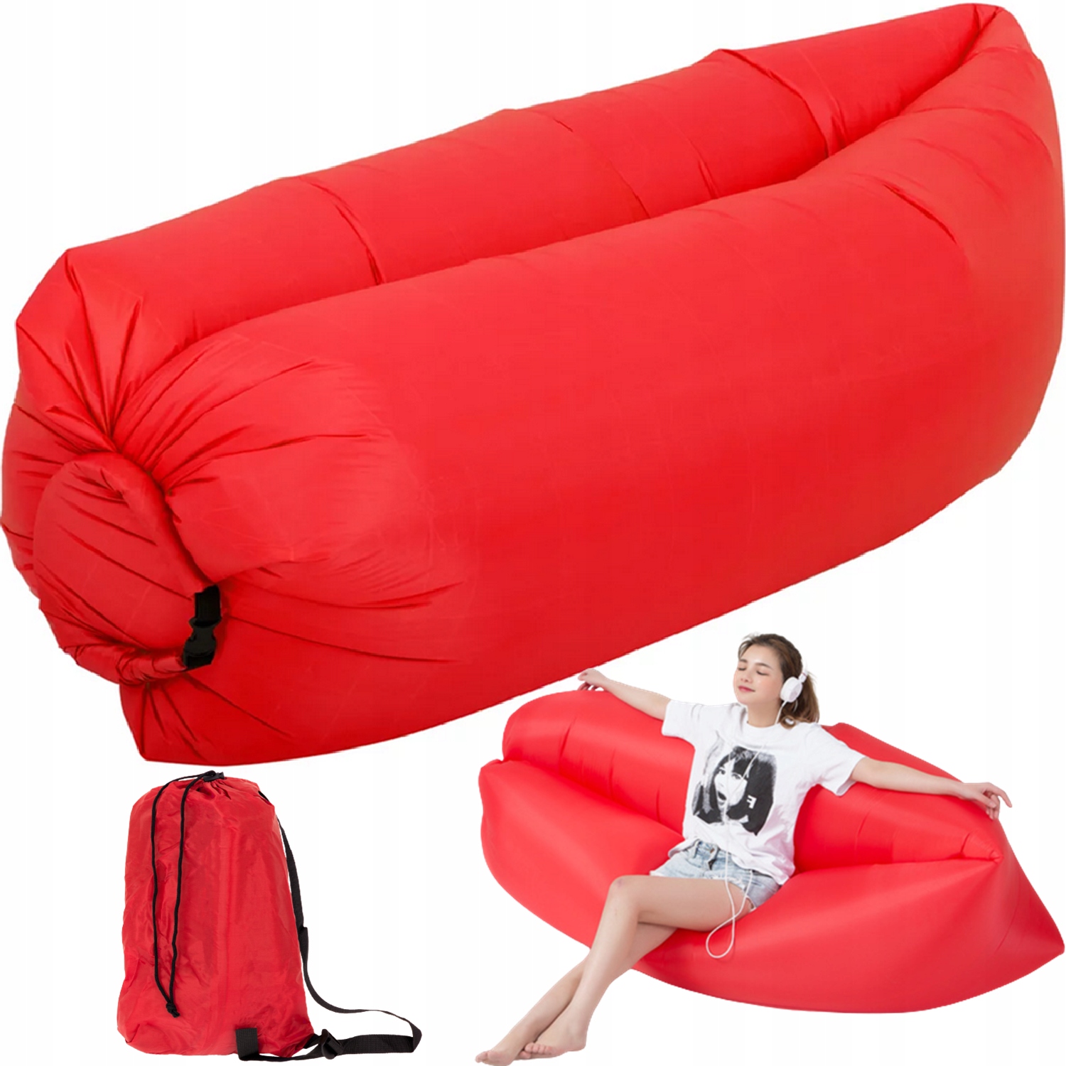 LAZY BAG AIR SOFA ŁÓŻKO LEŻAK MATERAC NA POWIETRZE 190X70 CM SOFA CZERWONY