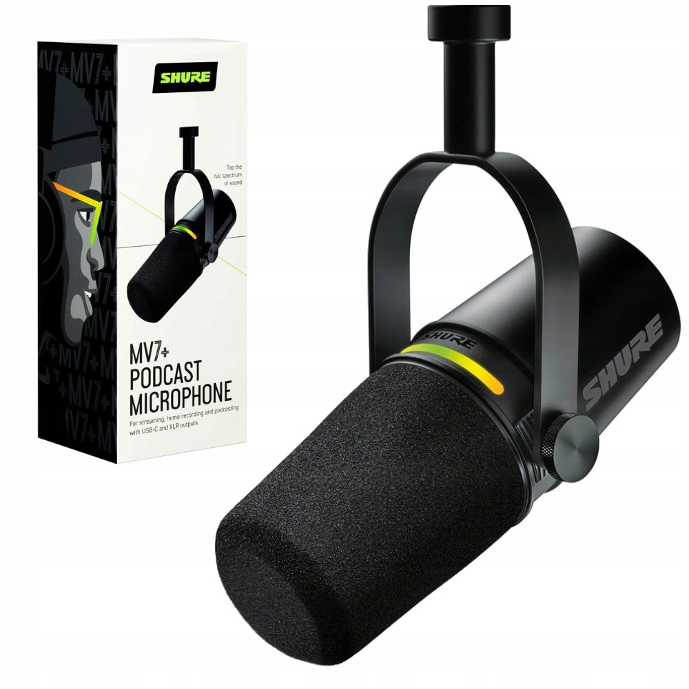 Shure MV7+ Dynamický mikrofón pre podcasty. Certifikát Obs, dotykový panel