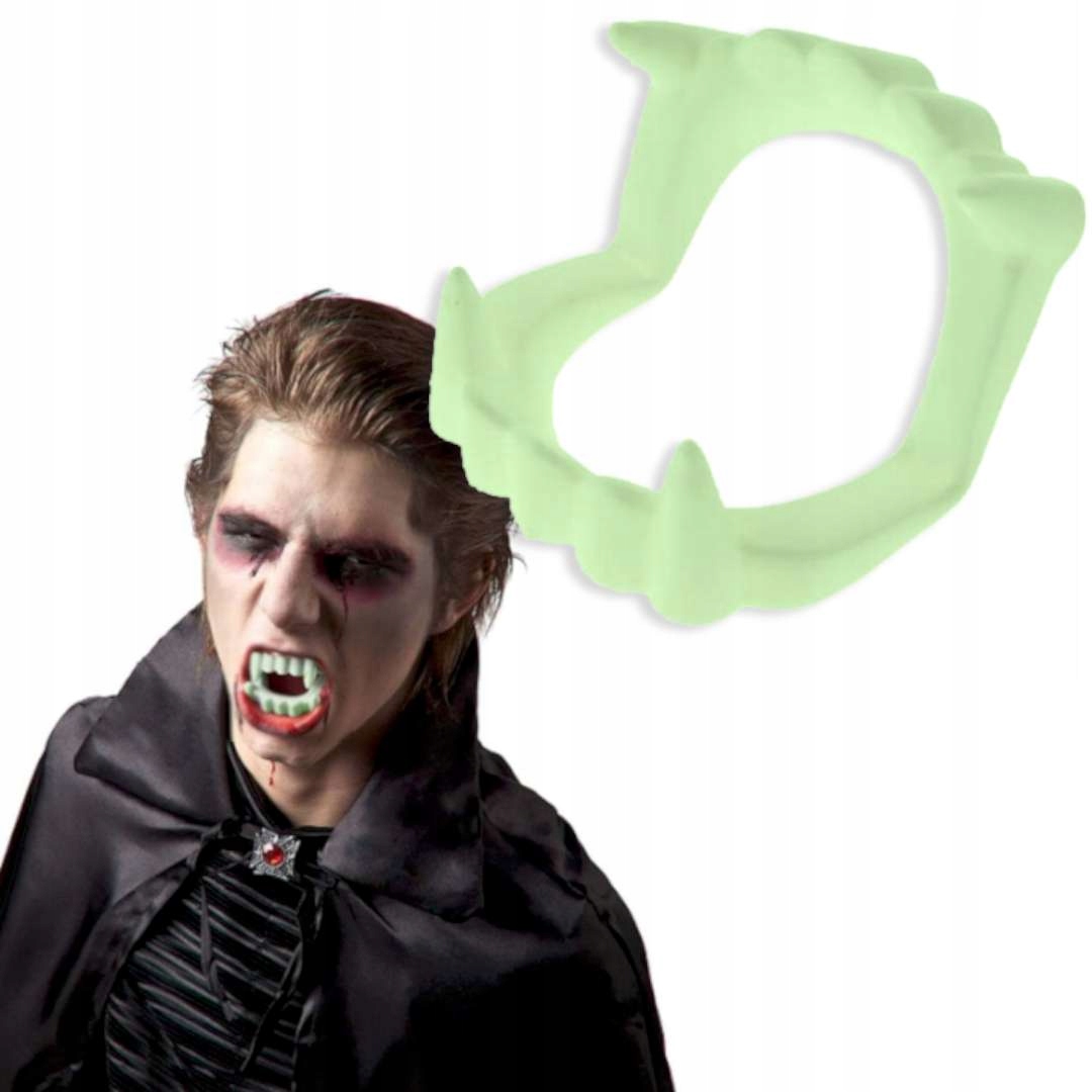 ZĘBY WAMPIRA kły szczęka ŚWIECĄCE w nocy hallowen