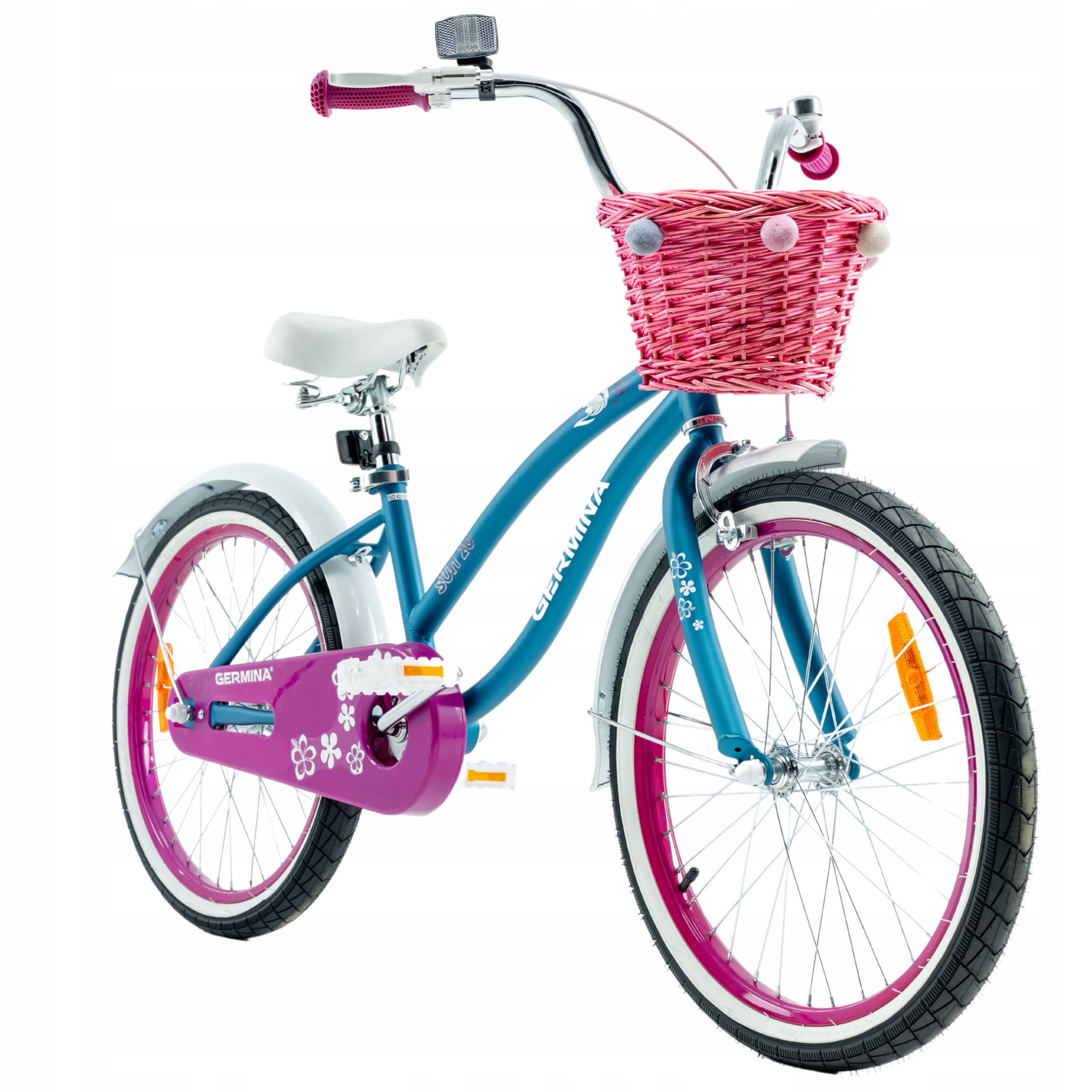 Rower dziecięcy Germina plażowy 20 dziewczęcy miejski koszyk wiklinowy