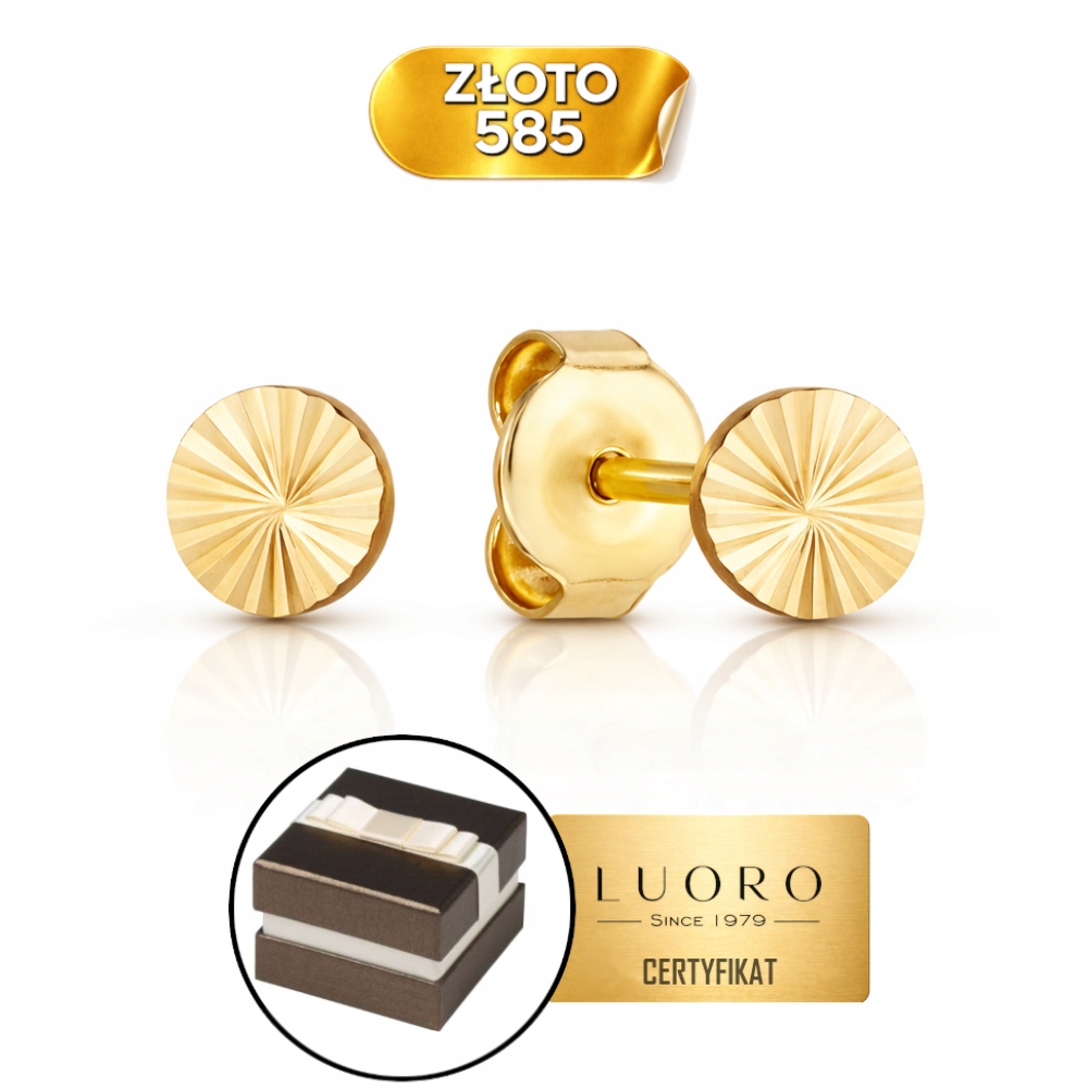 Náušnice Zlaté 585 14K Plné Kolečka Diamantová Tyčinka 4 MM Elegantní