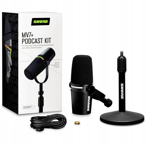 Shure MV7+BNDL dynamický mikrofón na Xlr Usb-c pre podcasty so statívom