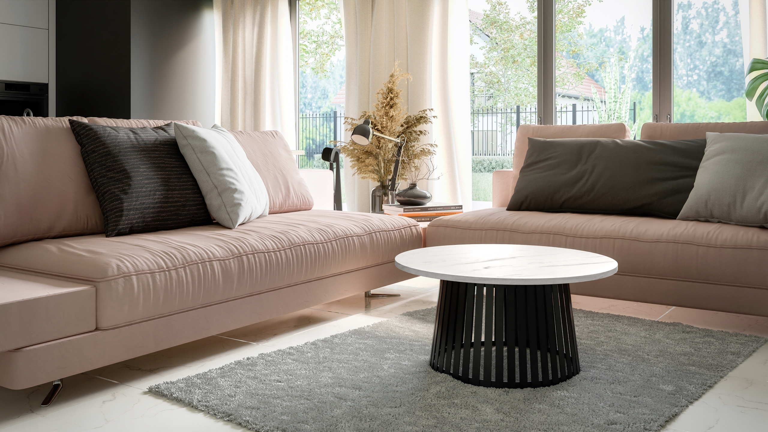 Kulatý konferenční stolek Bílý mramor, stolek kulatý. Skandinávský styl 90 cm