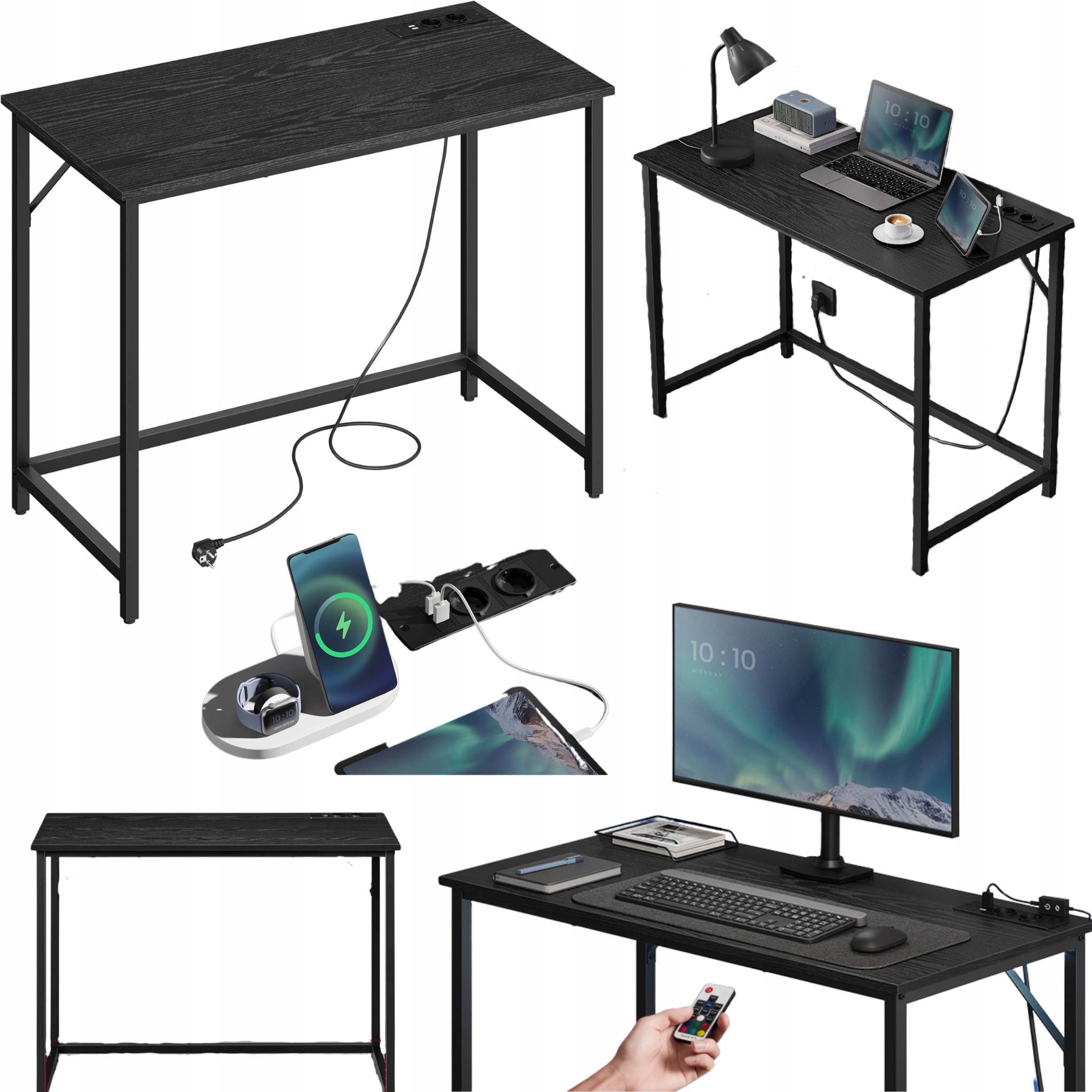 Čierny Led stôl 100 cm Loft s Usb Moderný herný stolík pod notebook