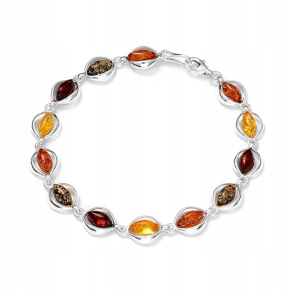 Klasický Stříbrný Náramek S Barevným Jantarem