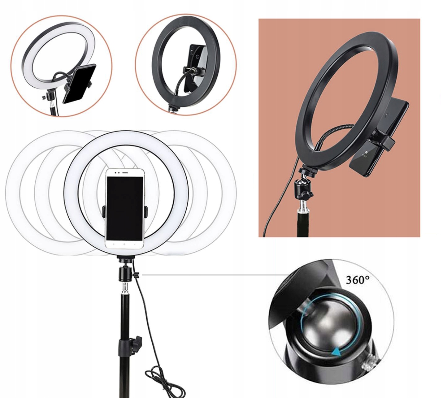 LAMPA PIERŚCIENIOWA LED RING MAKIJAŻ STATYW RGB Źródło światła LED