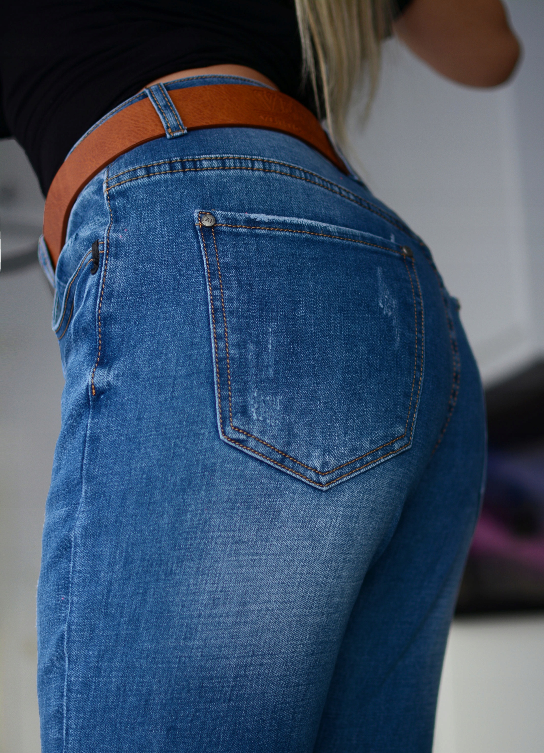 SPODNIE JEANSY DAMSKIE PRZETARCIA WYSOKI DUŻE 343 Rozmiar 52