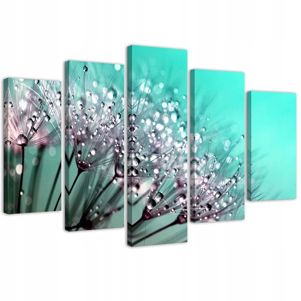 5-dielny obraz na plátne, Tyrkysové púpavy 100x70