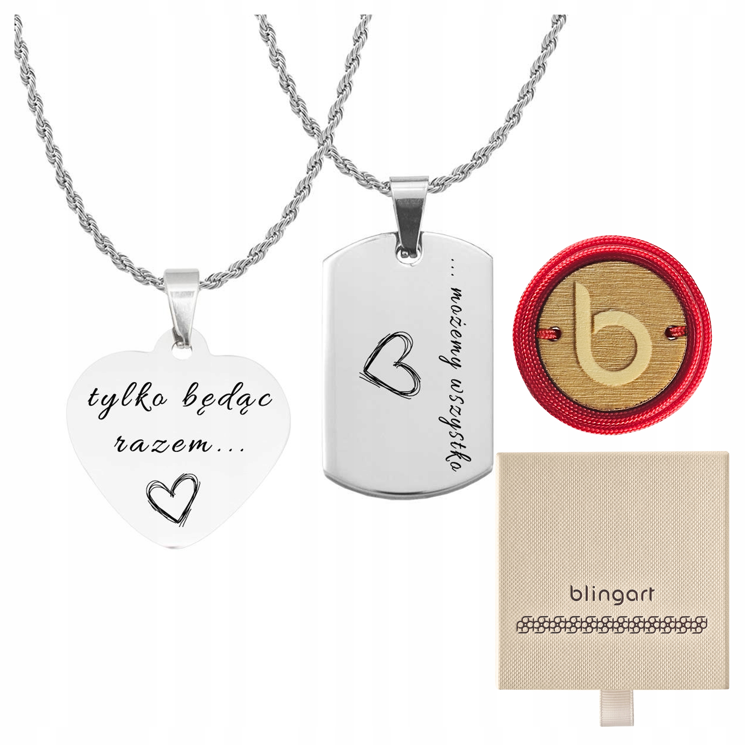 Náhrdelníky pro páry s gravírováním srdce a vojenská známka z oceli 316L Blingart