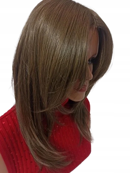 Dlouhá paruka s ofinou na mikrokůži, tmavě blond s odlesky Ness