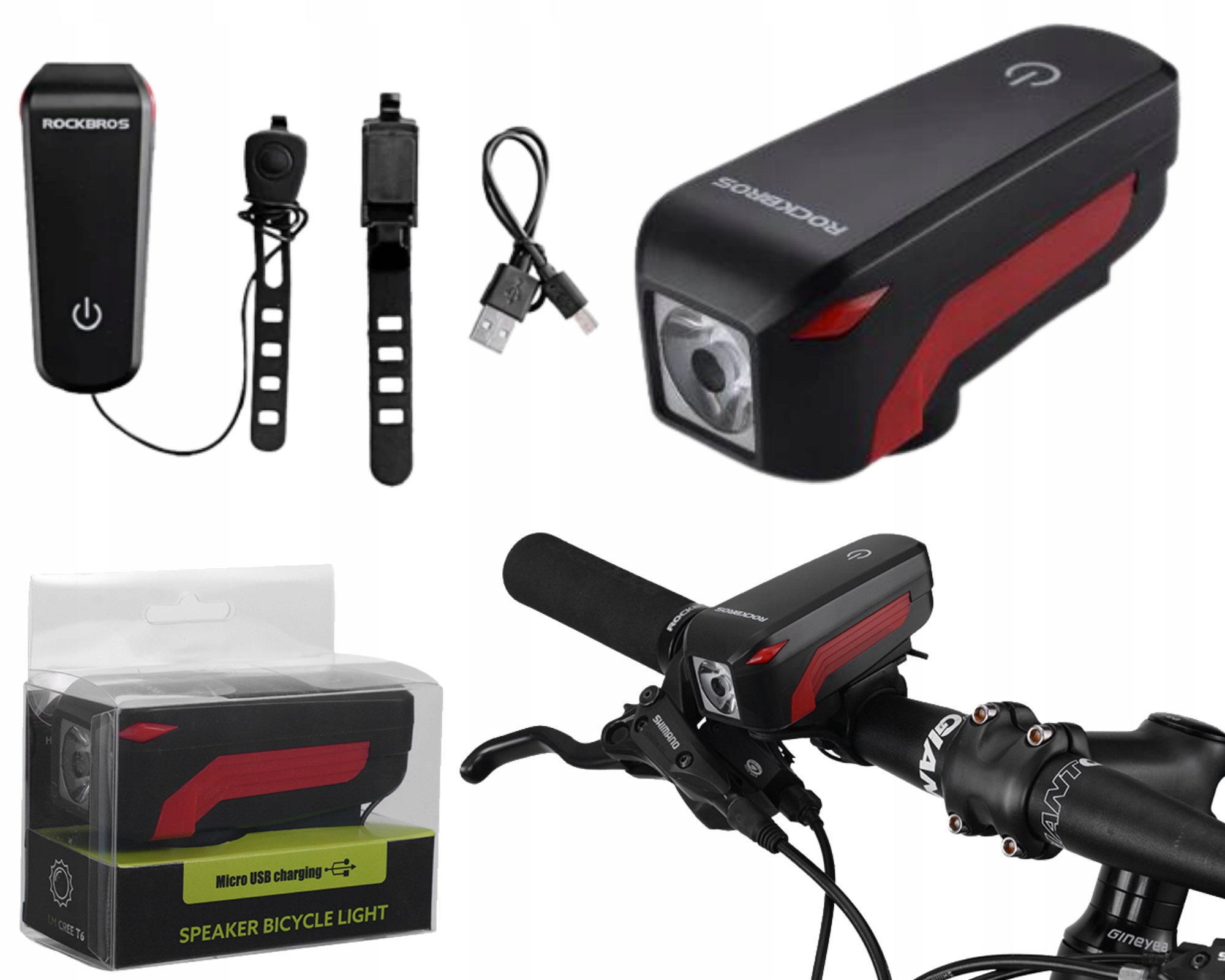 

Lampka rowerowa 350LM klakson 140db Usb 2000 mAh