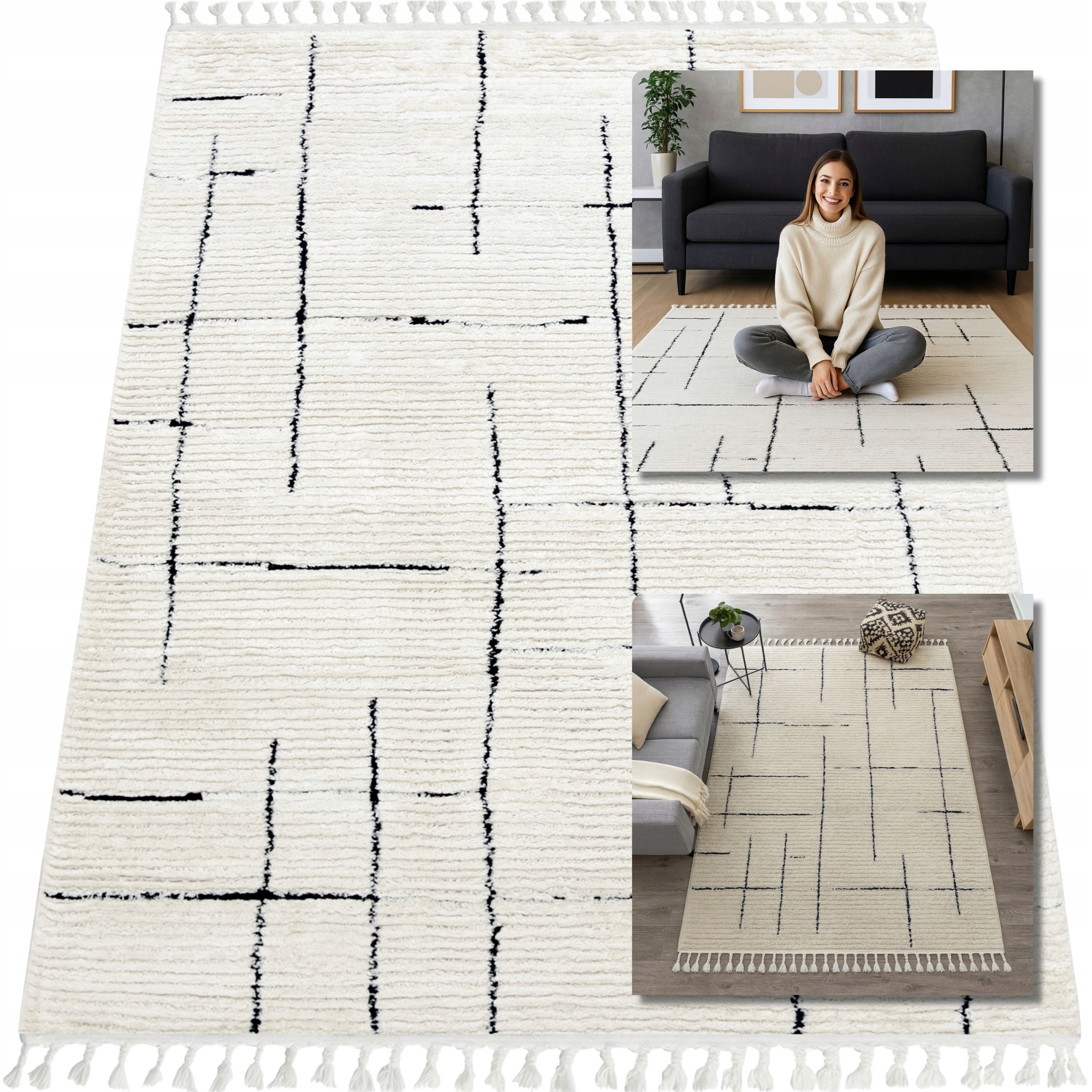 Krémový Turecký Koberec Shaggy Siena Koberce Do Obývacího Pokoje Boho Loft 80x150