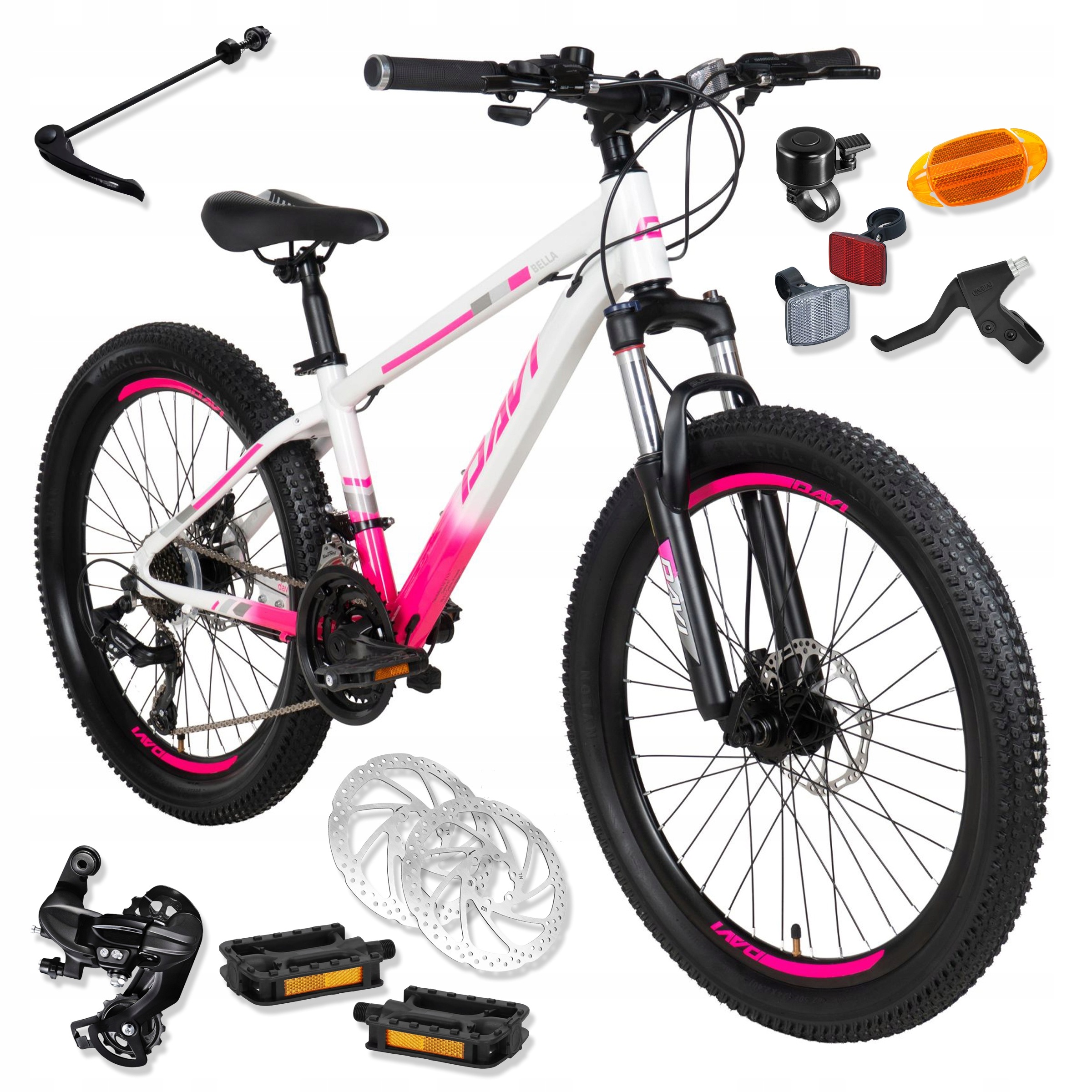Dětské Kolo 24" Shimano Horské Mtb Davi Bella Lehký Rám 11" Palcový Růžový