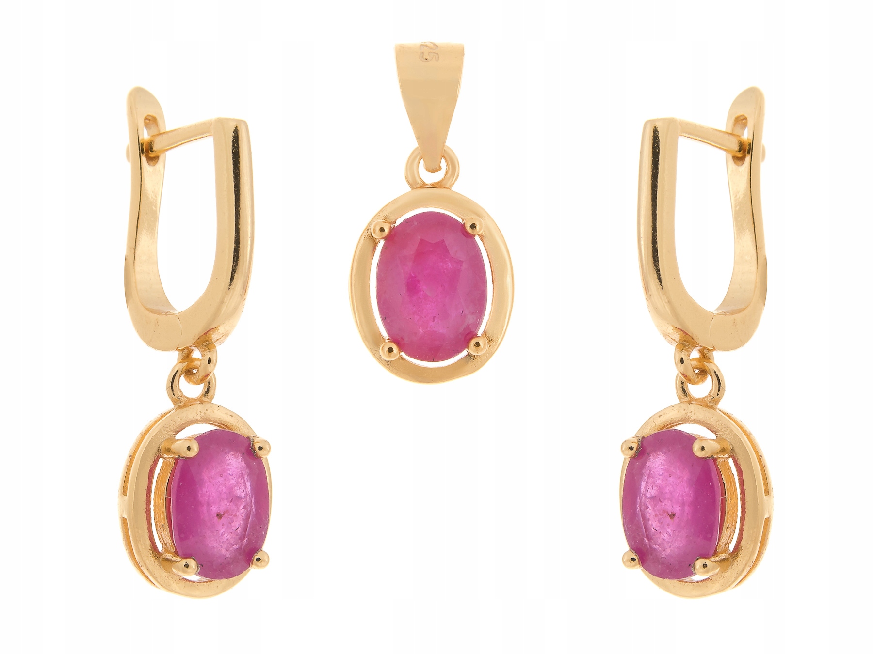 Stříbrný Pozlacený Komplet Rubín Přírodní Dárek