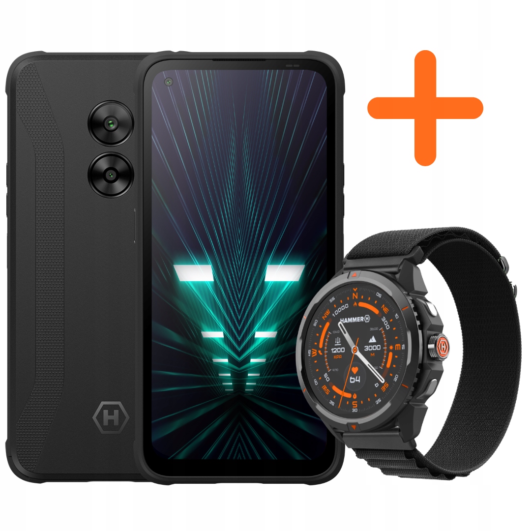 Smartfon Hammer Force 5G Telefon Pancerny Smartwatch Hammer Watch 2 Zestaw