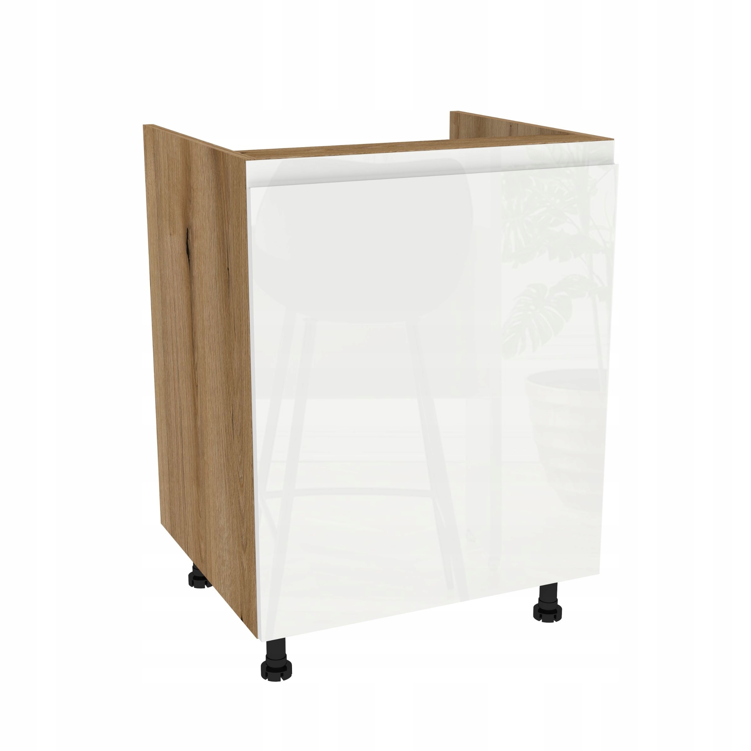 Skříňka pod dřez 60 Frezo Dub Evoke přední Bezúchytkový Bílý Akryl Lesk