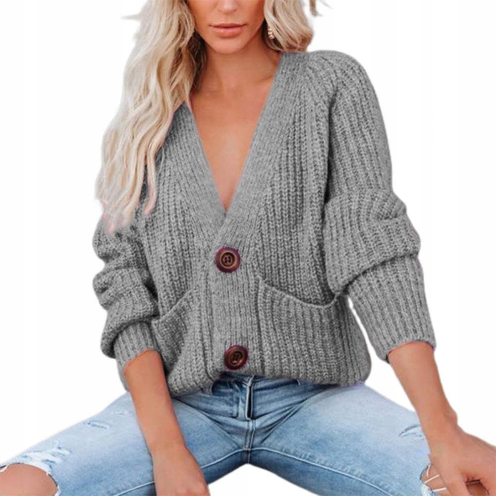 ROZPINANY SWETER KARDIGAN Z GŁĘBOKIM DEKOLTEM