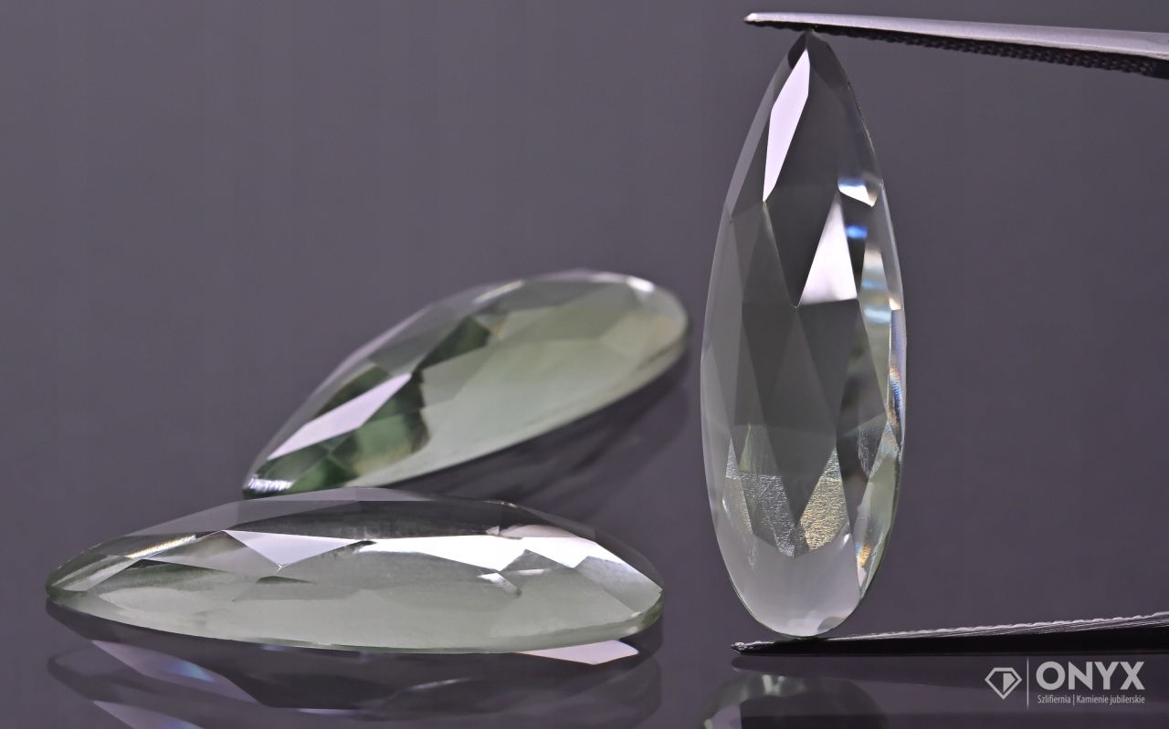 Prasiolit fasetovaná rozeta slza 28x9 mm