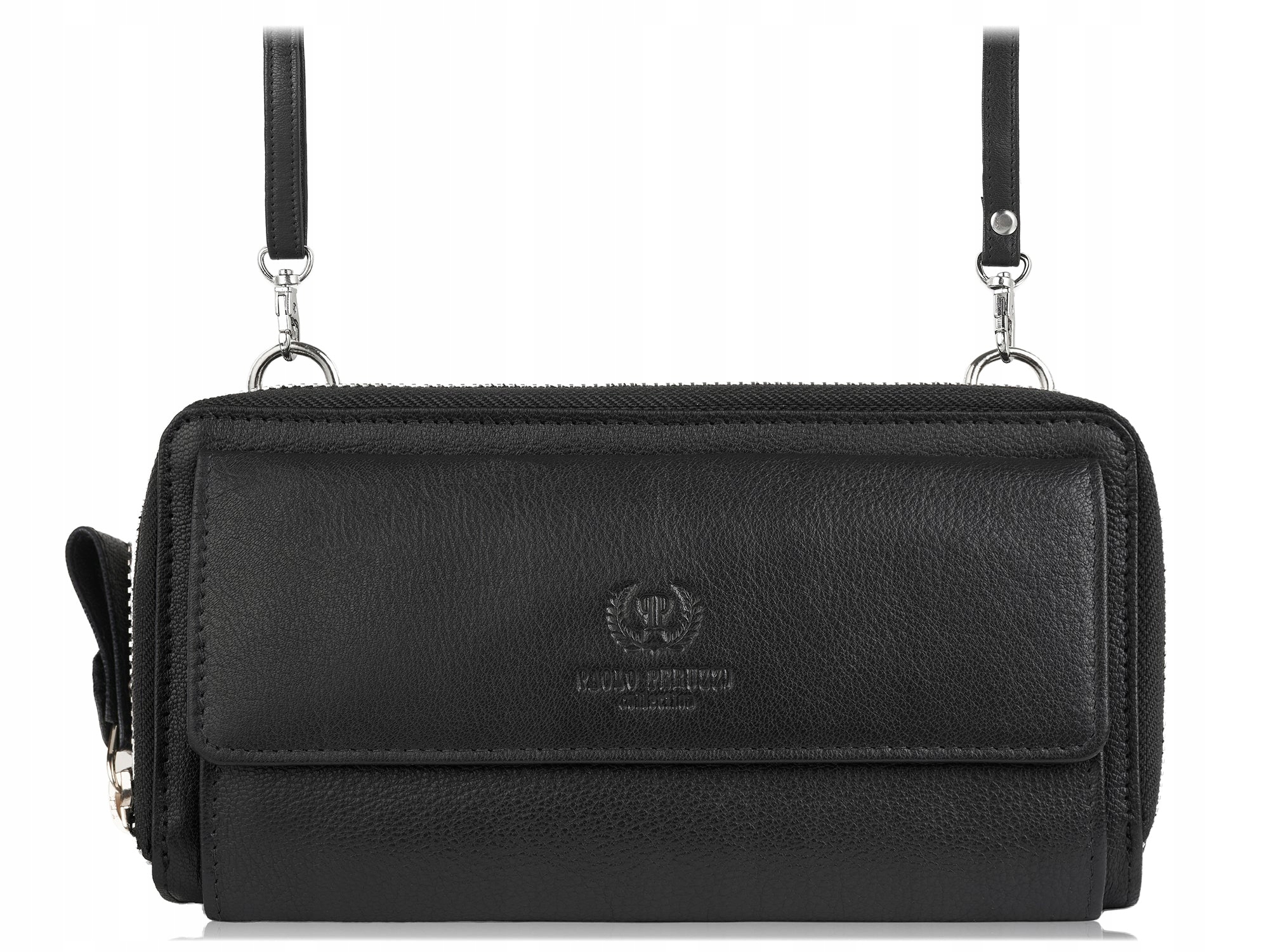 Kožená dámská mini-taška s odnímatelným ramenním popruhem, černá