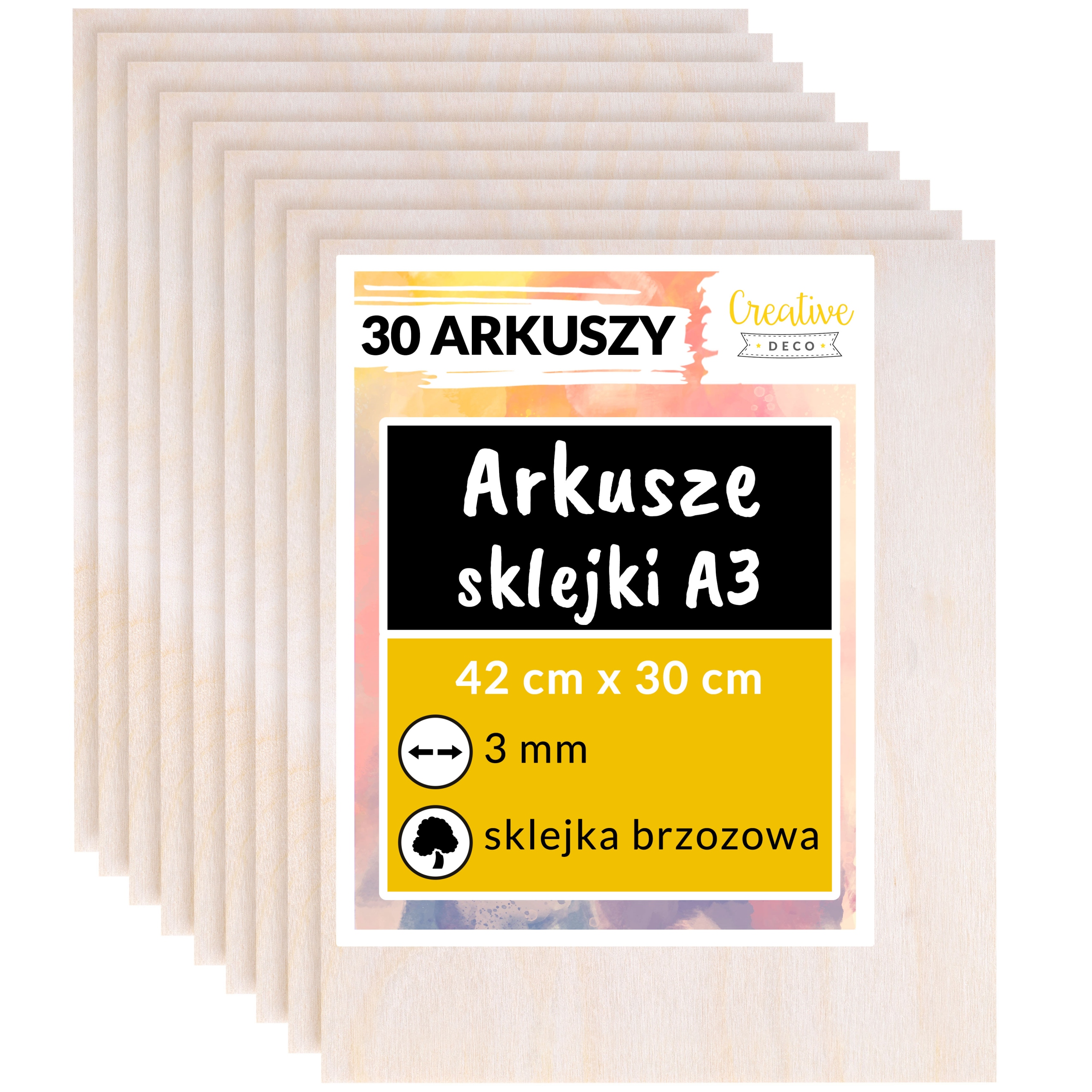 Płyta sklejka do cięcia laserem 3mm A3 x 30 sztuk