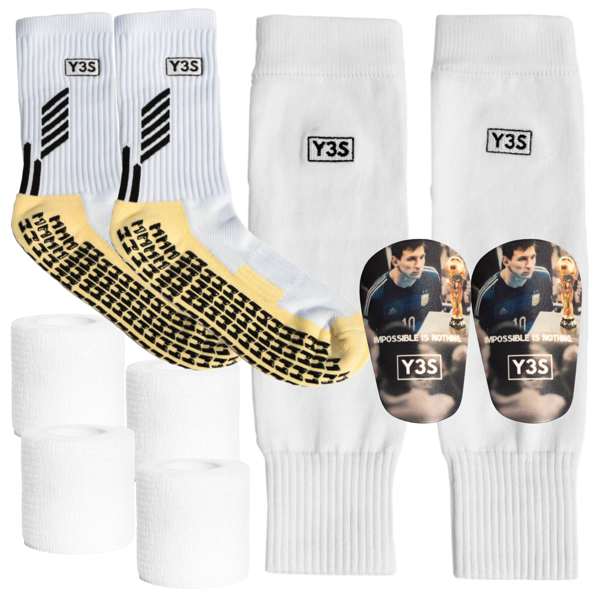 Fotbalové chrániče Messi štulpny ponožky 42-46 Pásky na legíny 18 m Y3S