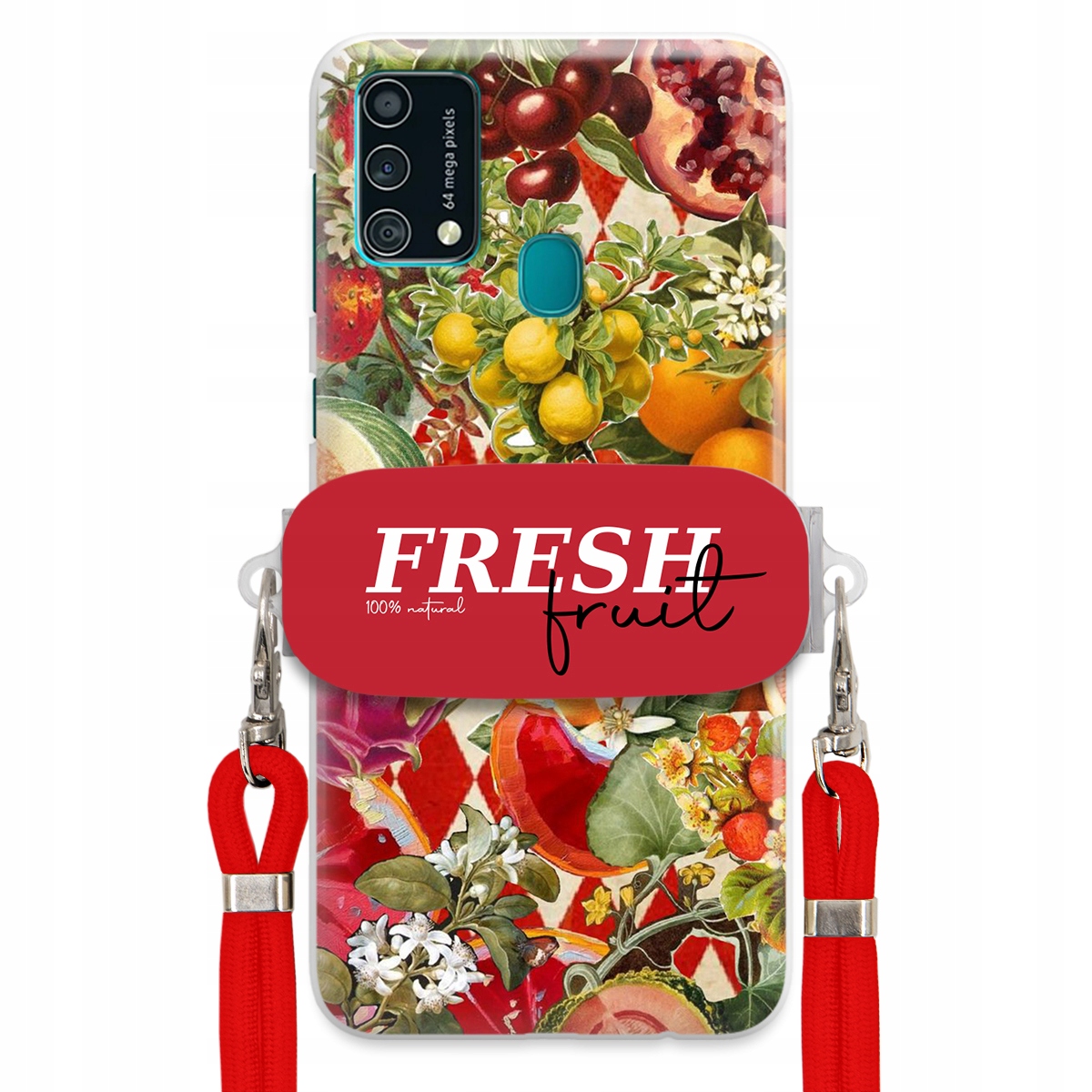 Pouzdro pro Samsung F41 Červené Crossbody vodítko Držák Fresh Fruit Ovocné