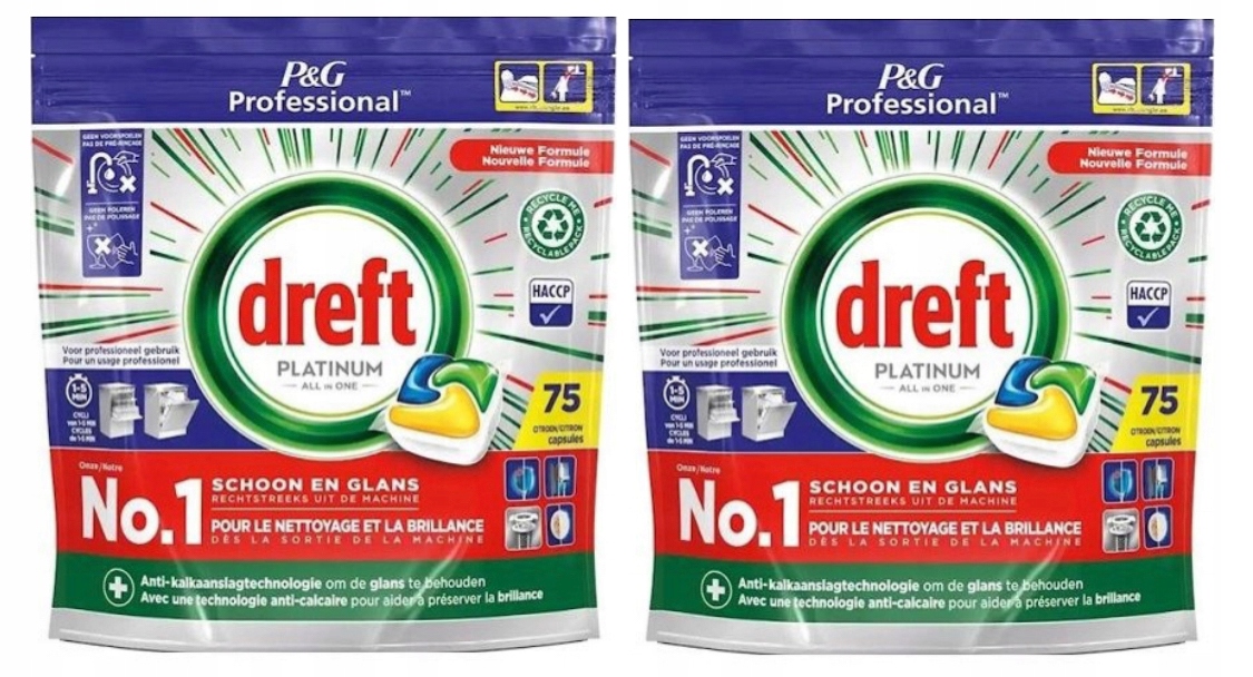 Levně Dreft Platinum Lemon All in One Kapsle do myčky nádobí 150 ks citronové 2x75