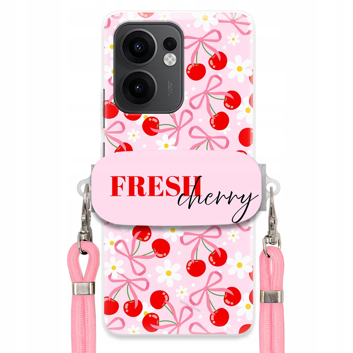 Puzdro pre Oppo Reno 13F 5G Case Držiak na šnúrku Ružový Fresh Cherry Kokardy