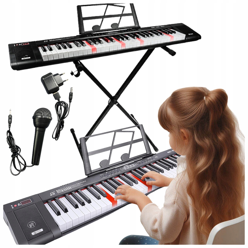 Velké Klávesy Piano varhany 61 Kláves Pro Výuku Mikrofon Stativ
