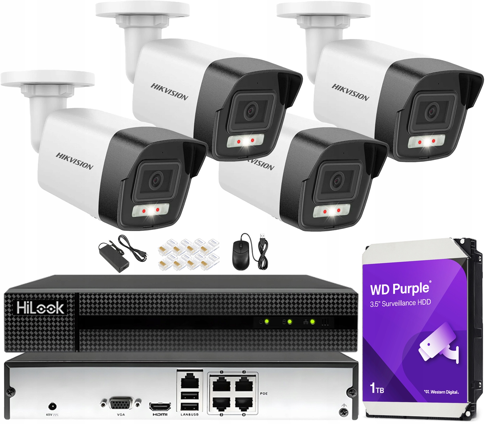 Sada na monitorovanie Ip 4 kamier 4Mpx Hikvision Hybrid Light rekordér 1TB