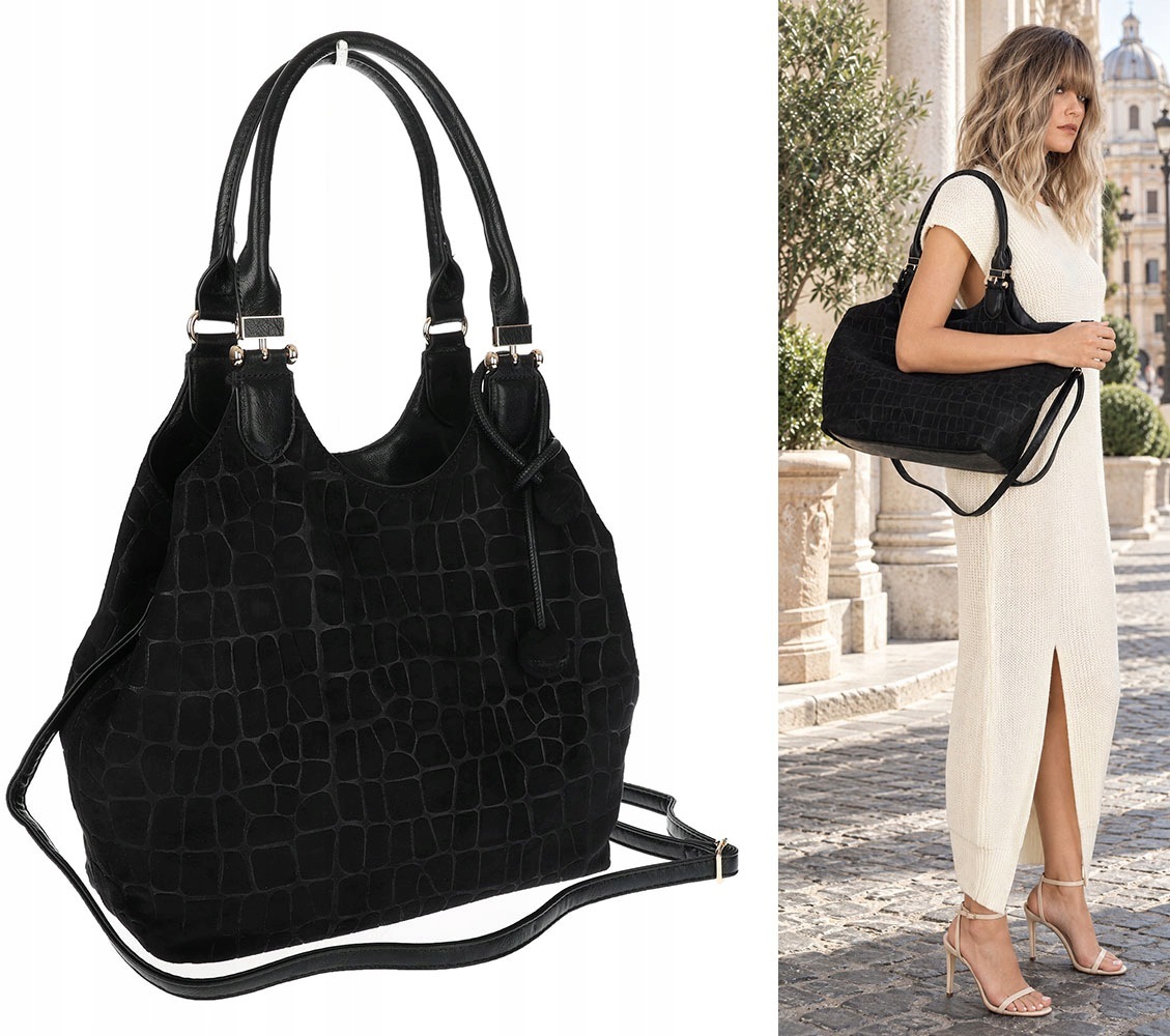 Dámská shopper kabelka prostorná semišová přes rameno taška CC09 Černá