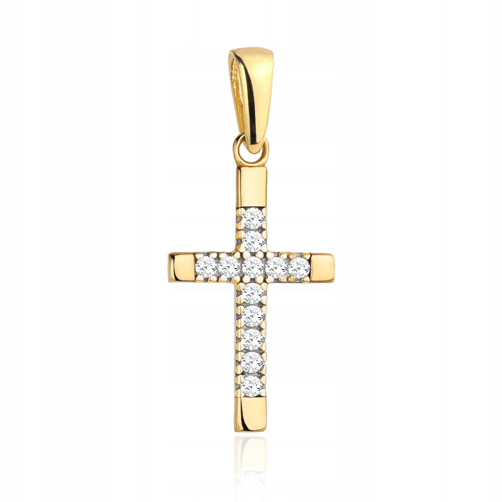 Zlatý křížek 585 zdobený zirkony, dárek k příležitosti svatého přijímání